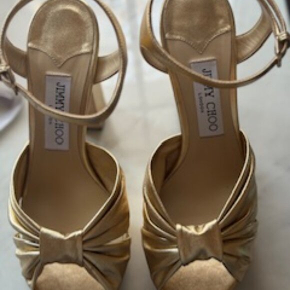 JIMMY CHOO Heloise 120 Gold Sandals size 8 1/2 - Picture 4 of 5